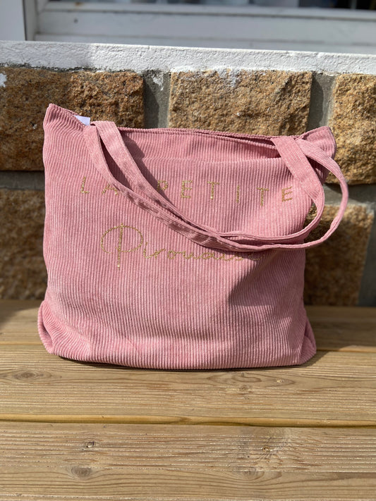 Sac cabas velours côtelé « La petite pirouaise » rose