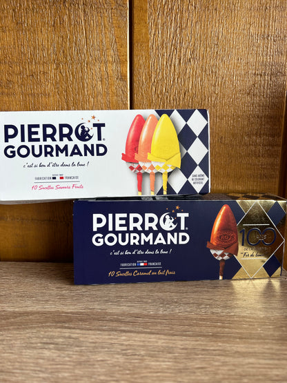 Etui de 10 sucettes Pierrot Gourmand saveur Caramels