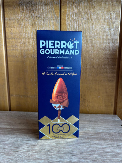 Etui de 10 sucettes Pierrot Gourmand saveur Caramels