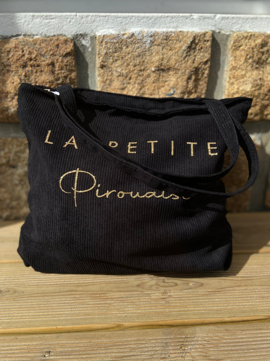 Sac cabas velours côtelé « La petite pirouaise » noir